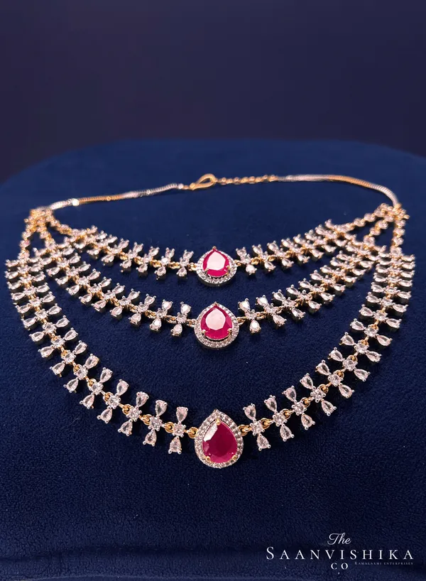 Golden_Alloy_Step_Chain_Ruby_Gemstone_Short_Necklace_For_Women