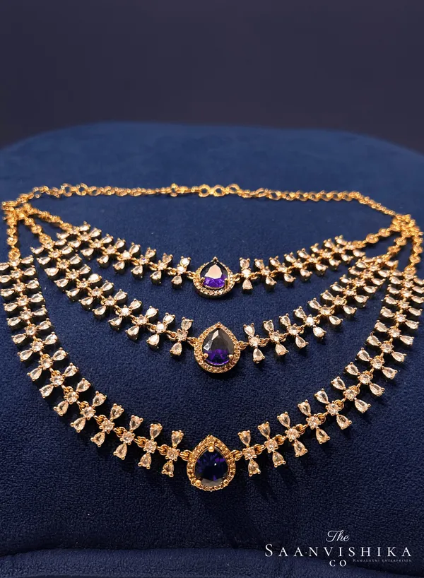 Purple_Alloy_Step_Chain_Gemstone_Short_Necklace_For_Women