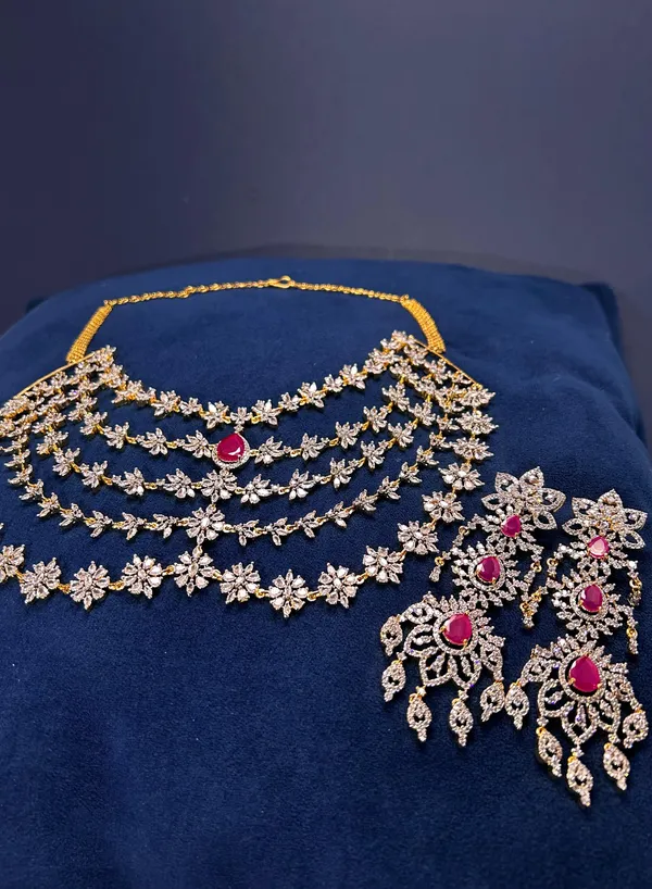 Red_Alloy_Blend_5-Layer_Diamond_Necklace_With_Earrings_For_Women