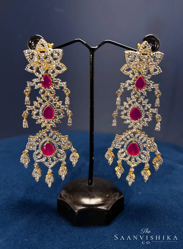 Red_Alloy_Blend_5-Layer_Diamond_Necklace_With_Earrings_For_Women