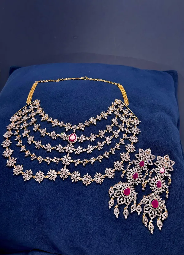 Red_Alloy_Blend_5-Layer_Diamond_Necklace_With_Earrings_For_Women