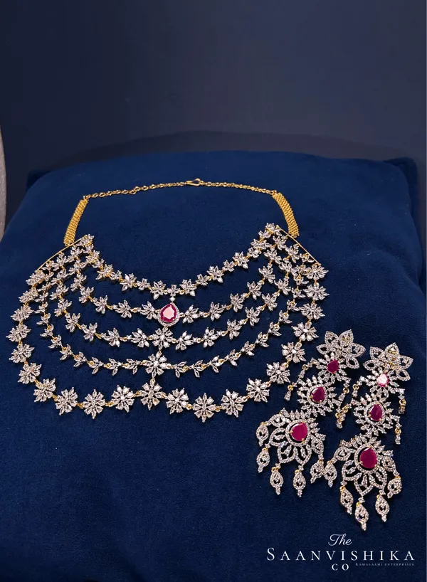 Red_Alloy_Blend_5-Layer_Diamond_Necklace_With_Earrings_For_Women