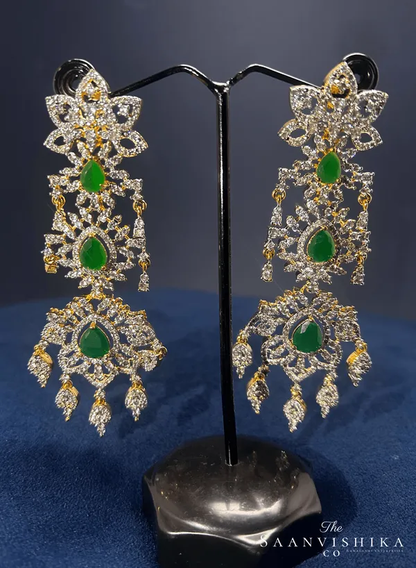 Green_Alloy_Blend_5-Layer_Diamond_Necklace_With_Earrings_For_Women