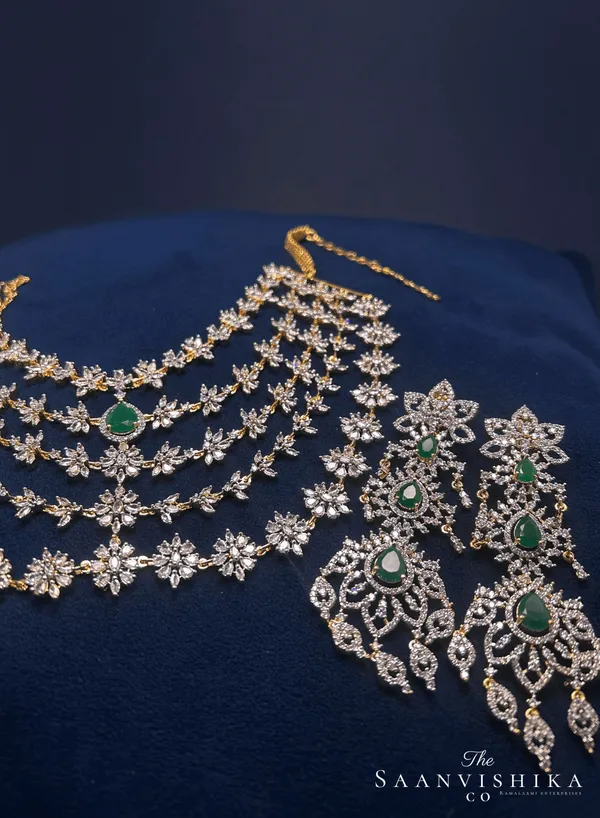 Green_Alloy_Blend_5-Layer_Diamond_Necklace_With_Earrings_For_Women