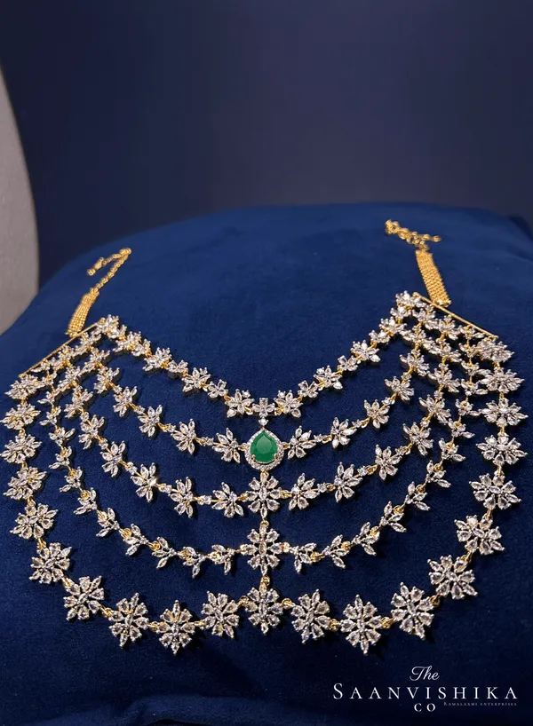 Green_Alloy_Blend_5-Layer_Diamond_Necklace_With_Earrings_For_Women