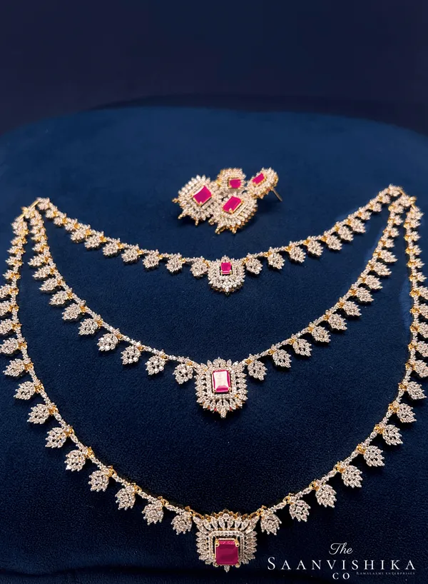 Red_Alloy_Multi-Layer_Necklace_With_Earrings_For_Women