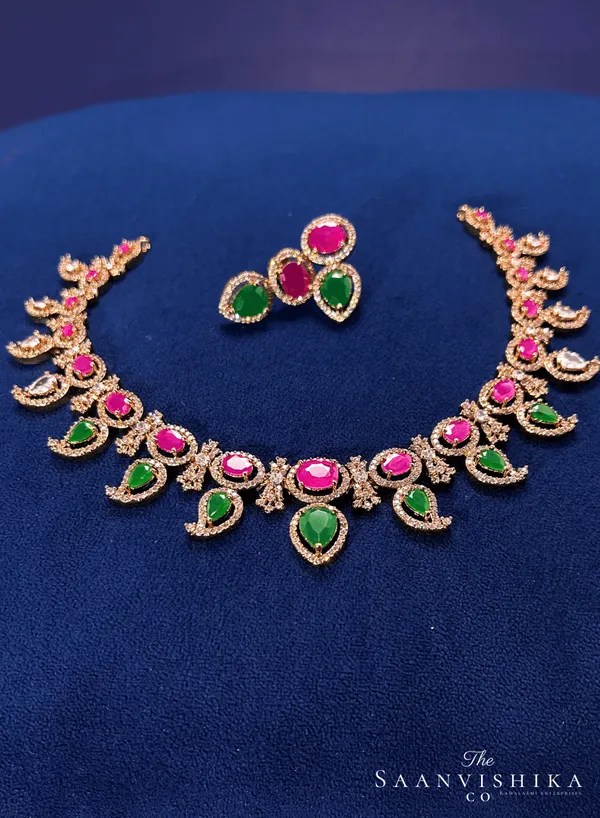 Multicolor_Alloy_Blend_Mango_Motif_Necklace_With_Earrings_For_Women