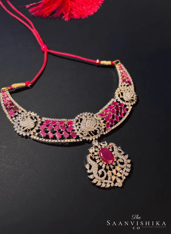 Red_Alloy_Peacock_Necklace_With_Earrings_For_Women
