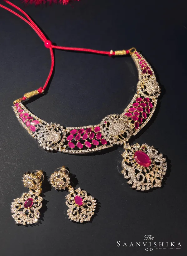 Red_Alloy_Peacock_Necklace_With_Earrings_For_Women