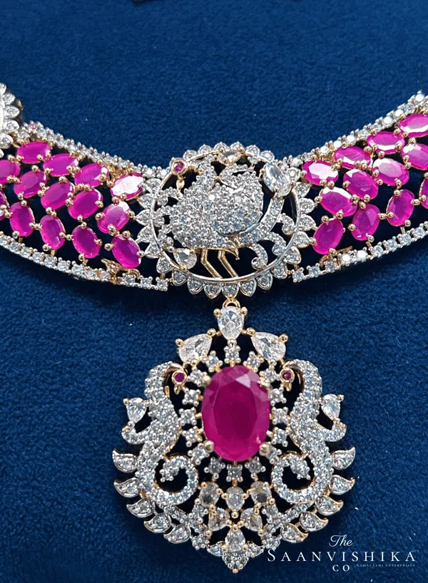 Red_Alloy_Peacock_Necklace_With_Earrings_For_Women