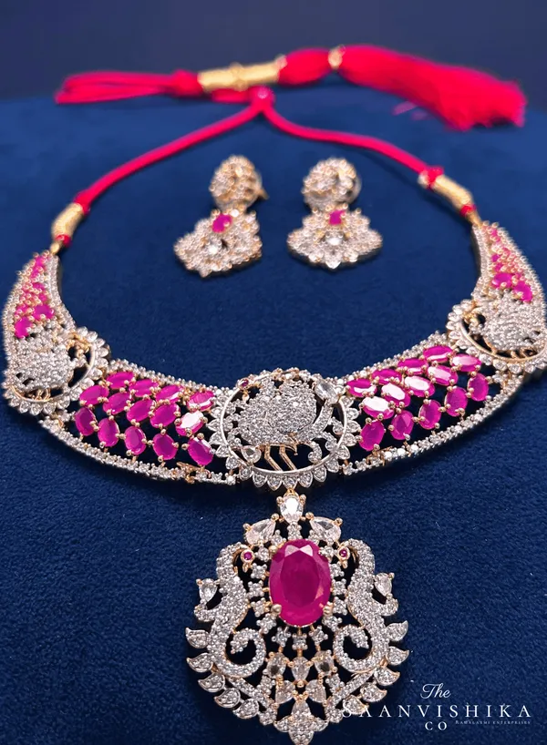 Red_Alloy_Peacock_Necklace_With_Earrings_For_Women