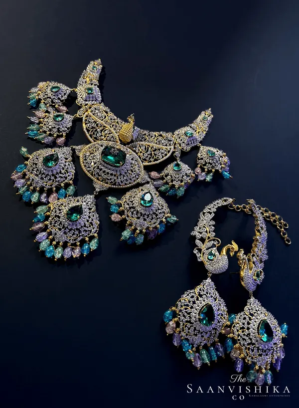 Multicolor_Alloy_Blend_Peacock_Diamond_Gemstone_Necklace_With_Earrings_For_Women