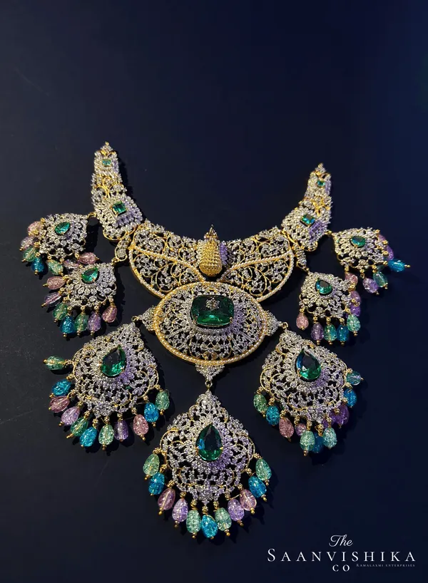Multicolor_Alloy_Blend_Peacock_Diamond_Gemstone_Necklace_With_Earrings_For_Women