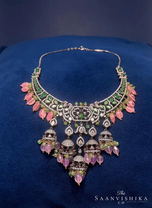 Multicolor_Alloy_Multi_Beaded_Peacock_Necklace_Set_For_Women