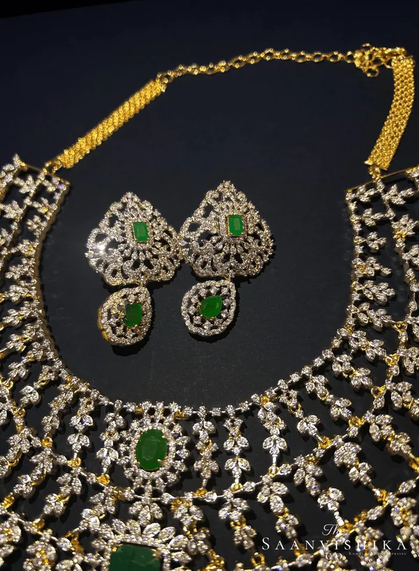 Green_Alloy_Blend_Triple_Gemstone_Cz_Diamond_Bridal_Necklace_Set_For_Women