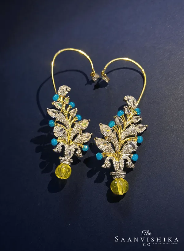 Yellow_Blue_Alloy_Beads_Diamond_Earcuffs_For_Women