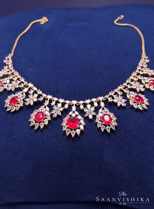 Red_Alloy_Blend_Hexagonal_Gem_Diamond_Necklace_With_Earrings_For_Women