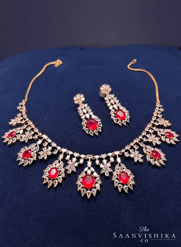 Red_Alloy_Blend_Hexagonal_Gem_Diamond_Necklace_With_Earrings_For_Women