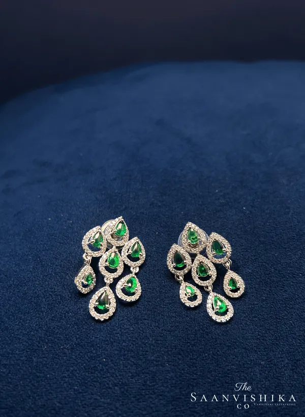 Green_Alloy_3_Layer_Droplet_Necklace_With_Earrings_For_Women