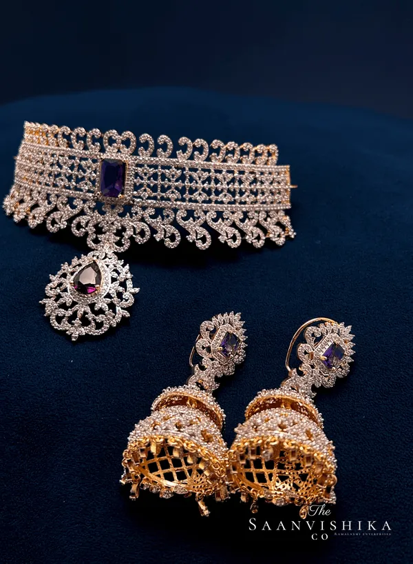 Purple_Alloy_Diamond_Choker_Set_For_Women