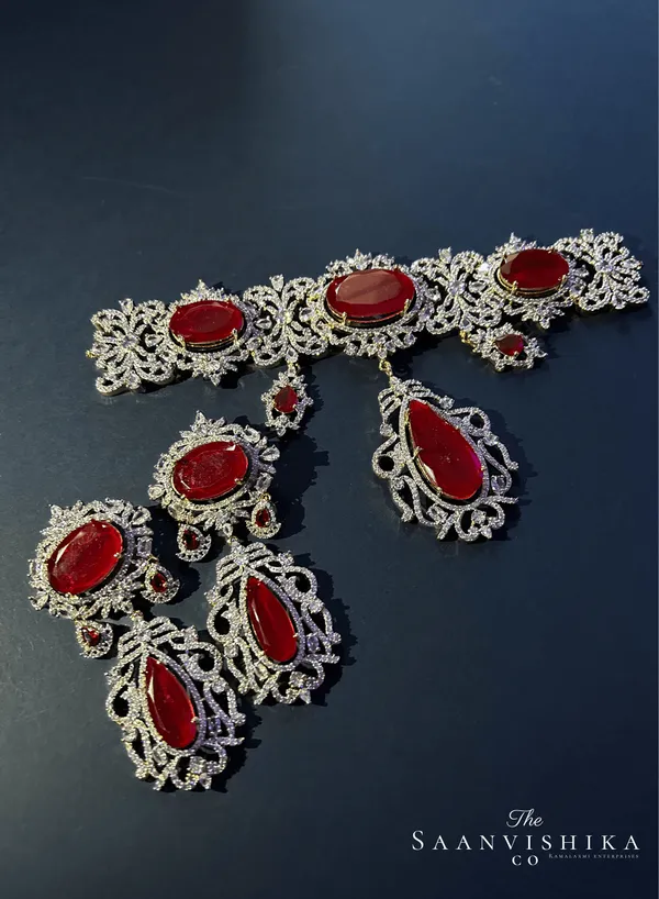 Red_Alloy_Blend_Gemstone_Diamond_Choker_Set_With_Earrings_For_Women