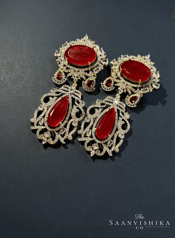 Red_Alloy_Blend_Gemstone_Diamond_Choker_Set_With_Earrings_For_Women