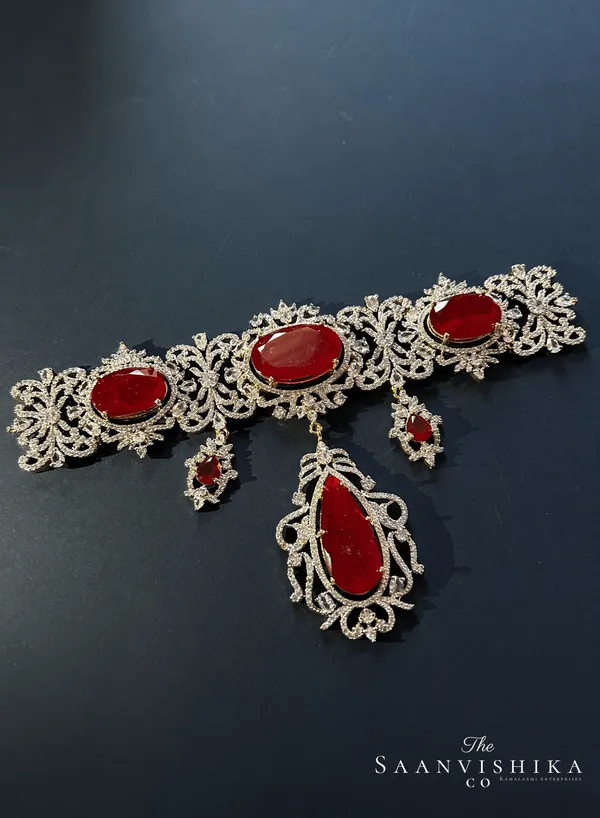 Red_Alloy_Blend_Gemstone_Diamond_Choker_Set_With_Earrings_For_Women