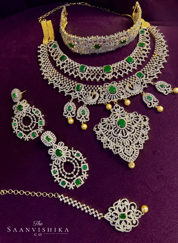 Multicolor_Alloy_Blend_Diamond_Replica_Bridal_Combo_Set_For_Women