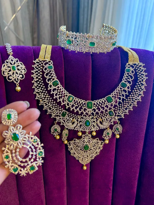 Multicolor_Alloy_Blend_Diamond_Replica_Bridal_Combo_Set_For_Women
