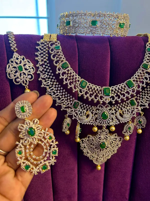 Multicolor_Alloy_Blend_Diamond_Replica_Bridal_Combo_Set_For_Women
