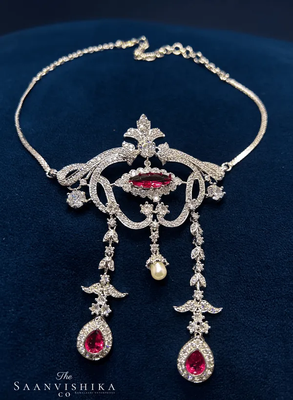 Red_Alloy_Pearl_Gemstone_Necklace_With_Earrings_For_Women
