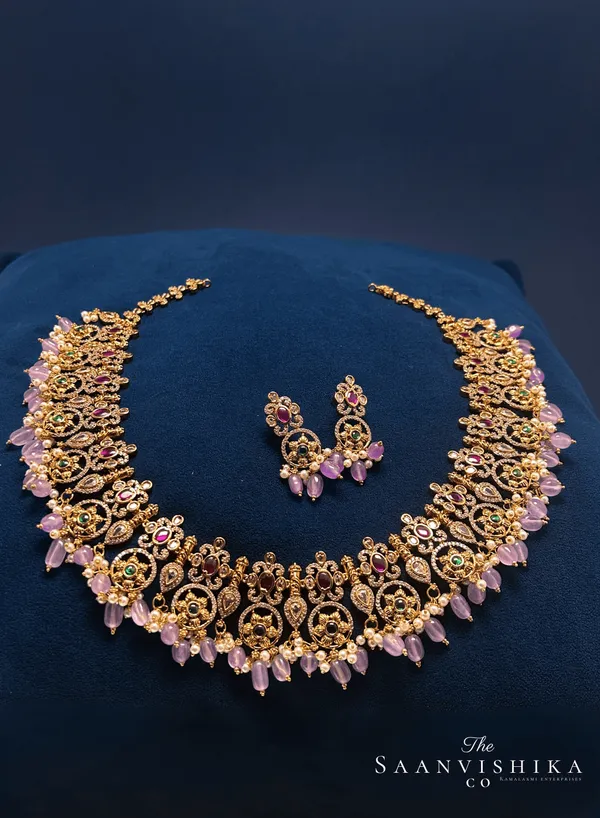Purple_Alloy_Beaded_Gold_Haram_Set_With_Earrings_For_Women