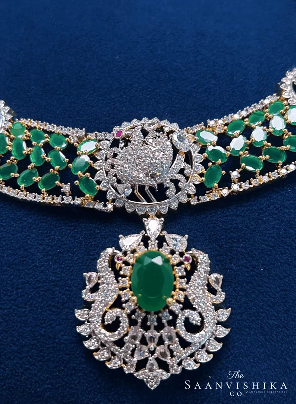 Green_Alloy_Peacock_Necklace_With_Earrings_For_Women