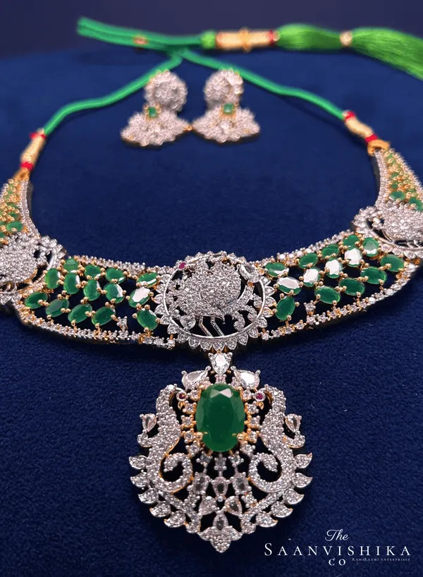 Green_Alloy_Peacock_Necklace_With_Earrings_For_Women