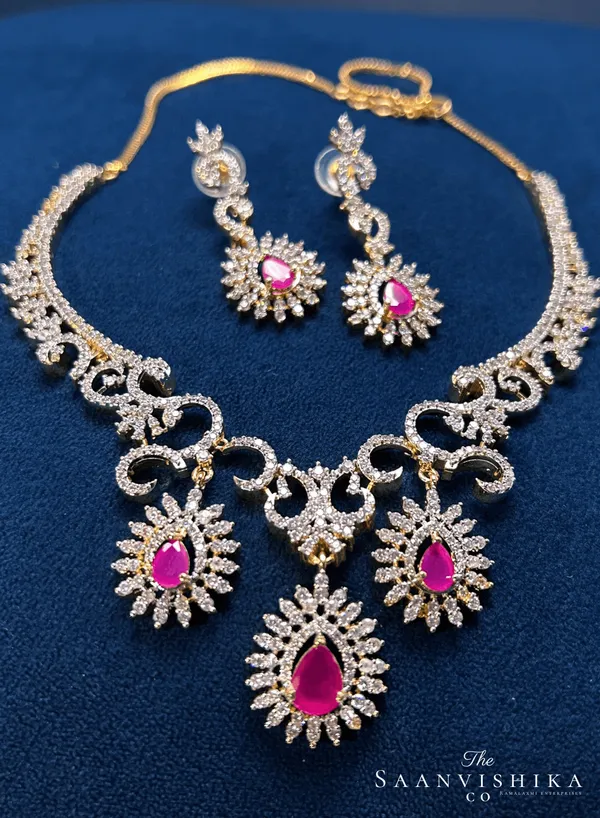 Pink_Ruby_Alloy_Triple_Gemstone_Hexa_Necklace_For_Women