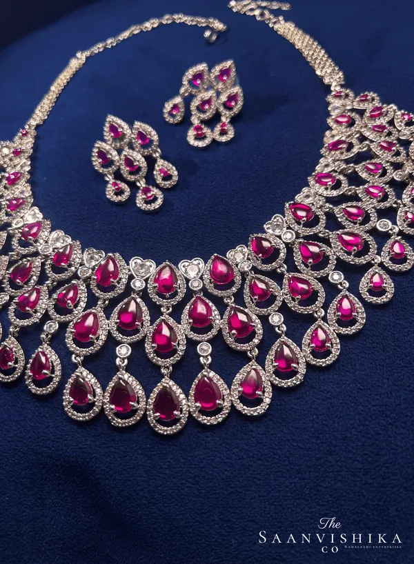 Multicolor_Alloy_3-Layer_Droplet_Necklace_With_Earrings_For_Women