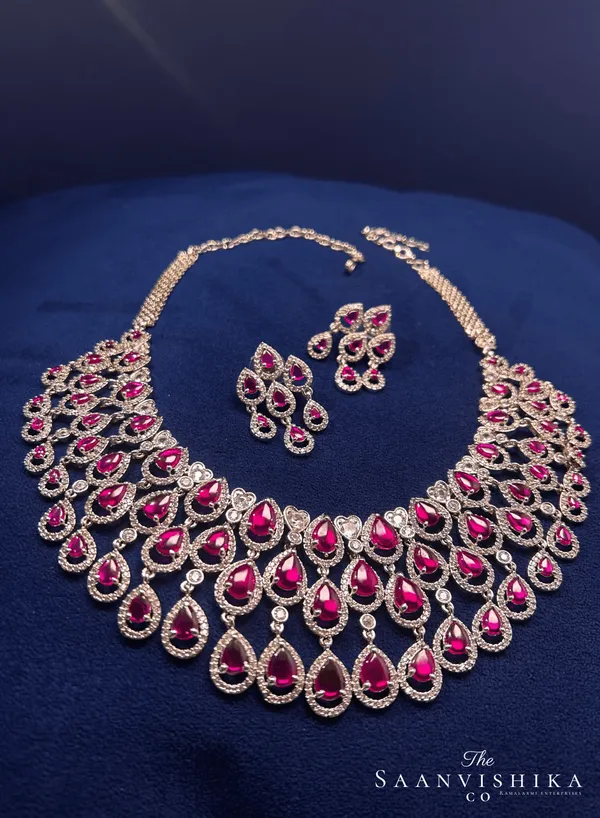 Multicolor_Alloy_3-Layer_Droplet_Necklace_With_Earrings_For_Women