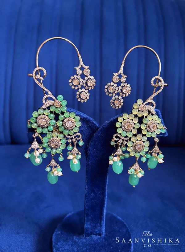 Green_Alloy_Natural_Beads_Grand_Earcuffs_For_Women
