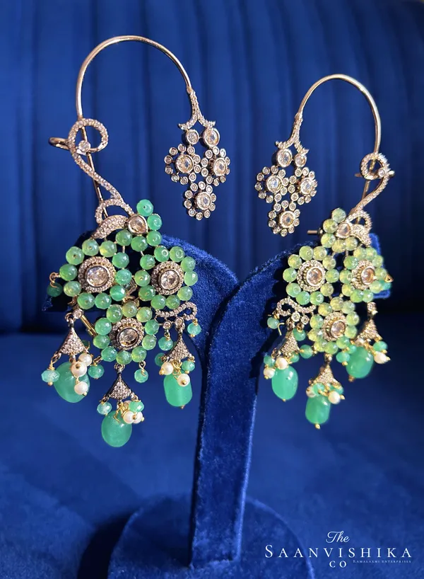 Green_Alloy_Natural_Beads_Grand_Earcuffs_For_Women