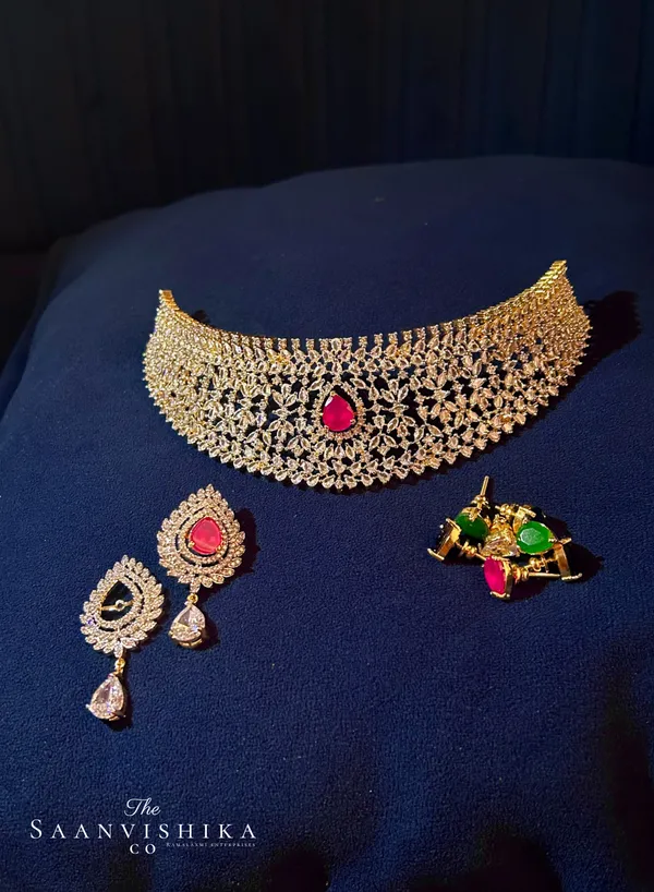 Golden_Alloy_Cz_Choker_Set_With_Earrings_For_Women