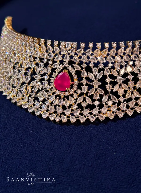 Golden_Alloy_Cz_Choker_Set_With_Earrings_For_Women