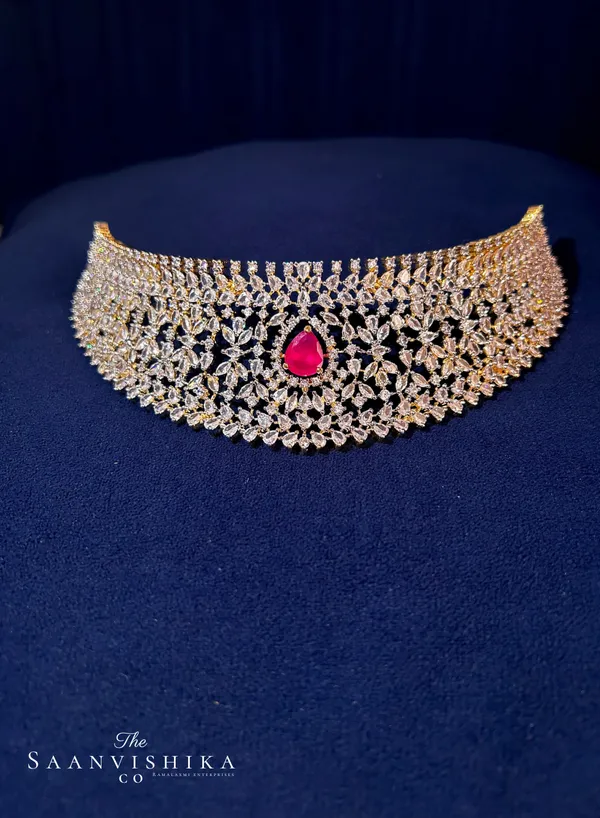 Golden_Alloy_Cz_Choker_Set_With_Earrings_For_Women