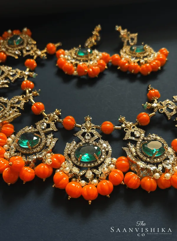 Orange_Alloy_Victorian_Beads_Crystal_Necklace_With_Earrings_For_Women
