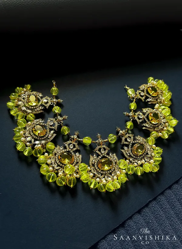 Yellow_Alloy_Victorian_Beads_Crystal_Necklace_With_Earrings_For_Women
