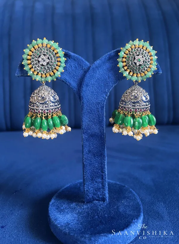 Green_Alloy_Designer_Beaded_Jhumka_For_Women