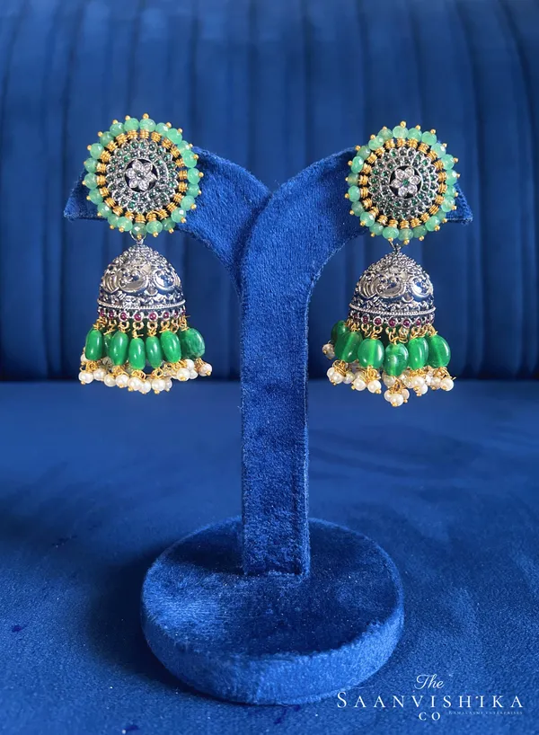 Green_Alloy_Designer_Beaded_Jhumka_For_Women