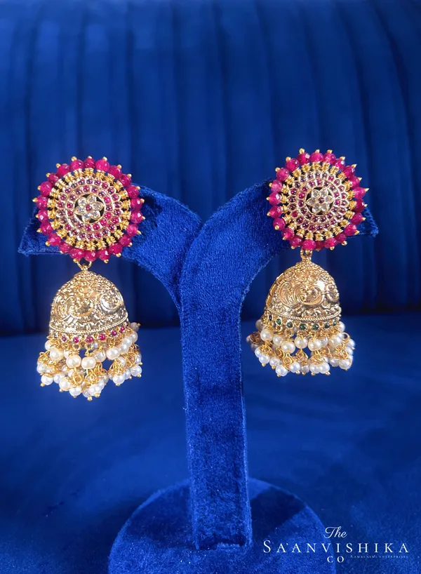 Red_Alloy_Blend_Designer_Pearl_Jhumka_For_Women