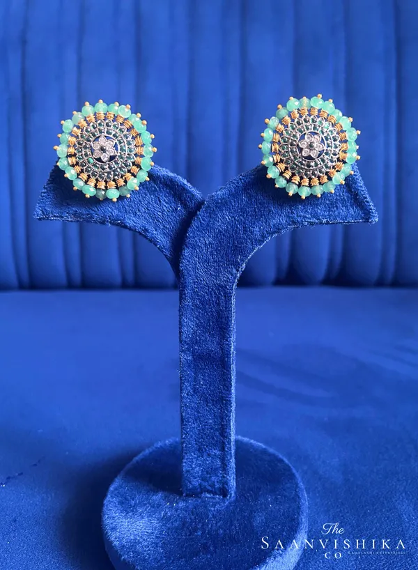 Sky_Blue_Alloy_Blend_Beads_Stud_Earrings_For_Women