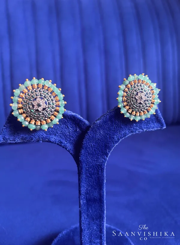 Sky_Blue_Alloy_Blend_Beads_Stud_Earrings_For_Women