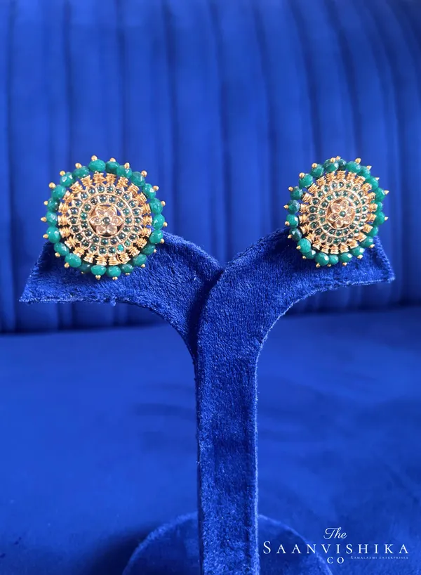 Green_Alloy_Blend_Dark_Beads_Gold_Stud_Earrings_For_Women